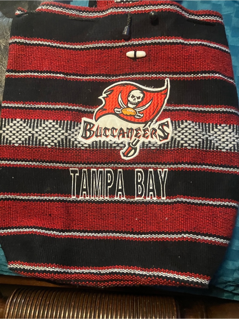 NFL Tampa Bay Buccaneers, custom made woven Mexican Sarape with embroidered logo